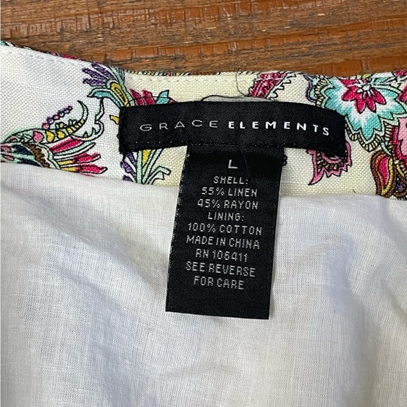 Grace Elements size Large Linen Blend Floral A-Line Skirt - Picture 6 of 9